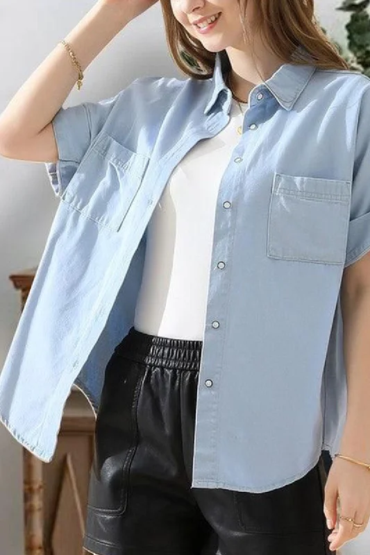 DENIM ROLL UP SHORT SLEEVES TWO POCKET SHIRTS