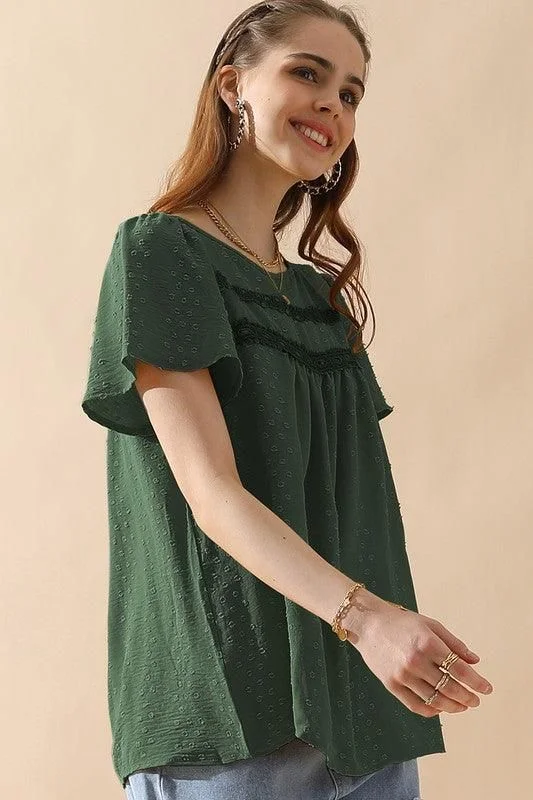 ROUND NECK RACE DETAILED SHORT SLEEVE BLOUSE