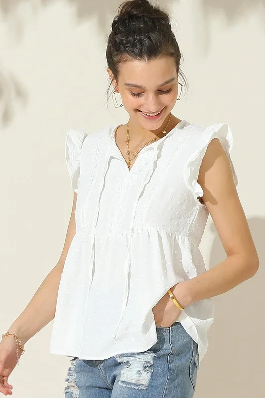 TIED NECK FLOUNCE SHORT SLEEVE CASUAL TOP