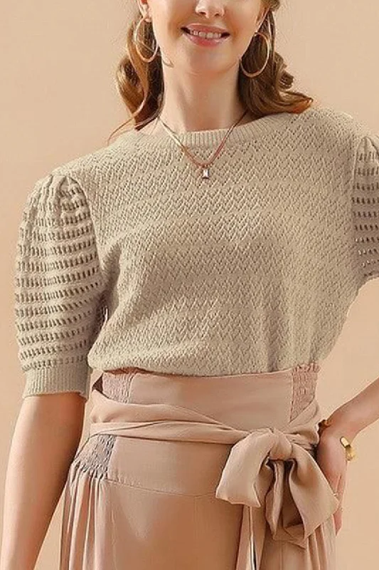 PATTERNED KNIT SHORT SLEEVE CASUAL TOP