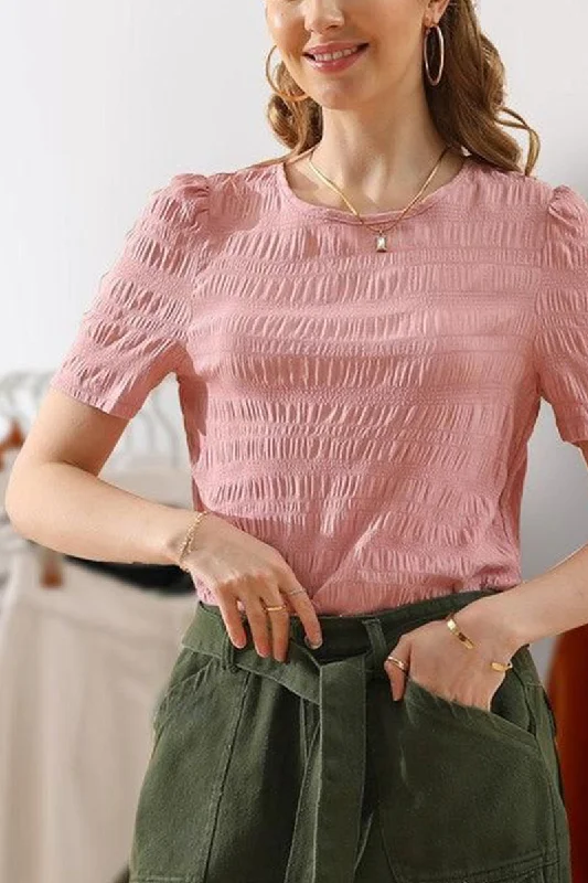 PUFF SHOULDER SHORT SLEEVE CASUAL TOP