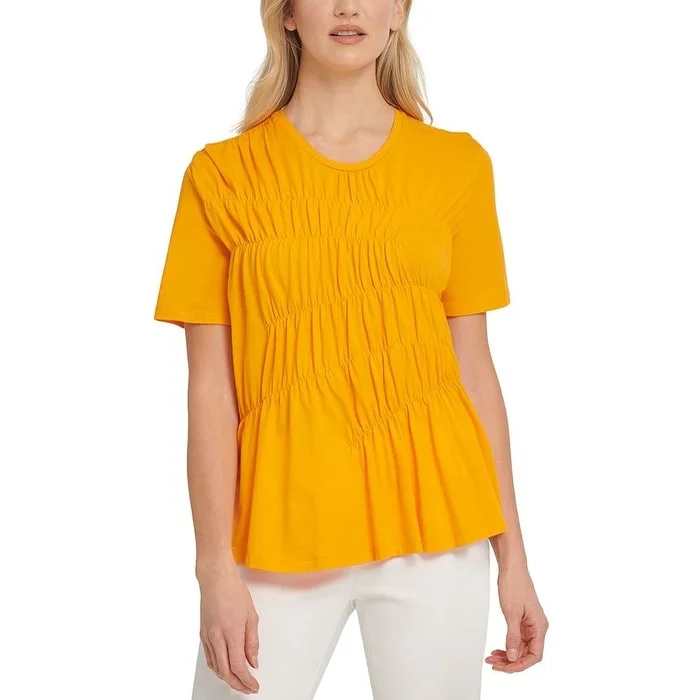 Dkny Women's Ruched Short Sleeve Crew Neck Top Yellow Size X-Small