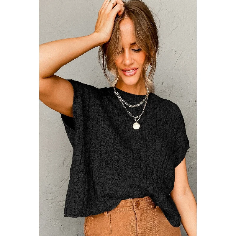 Laura Crew Neck Cable Knit Short Sleeve Sweater