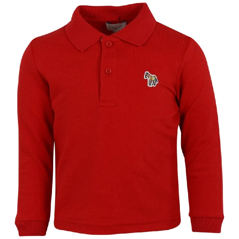 Paul Smith Junior Baby Red Long Sleeve Polo Shirt w/ Zebra Logo Print