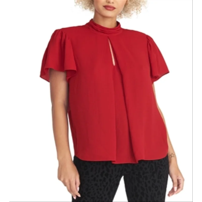 Rachel Roy Women's Short Sleeve Crew Neck Peasant Wear To Work Top Red Size S