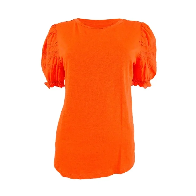 Ralph Lauren Women's Eyelet Slub Short Sleeve Tee Orange Size Small