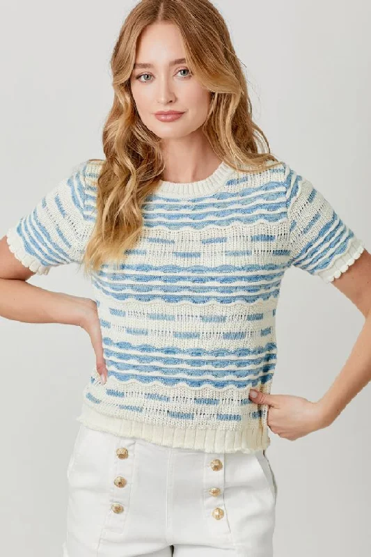 Scallop Rib Short Sleeve Sweater