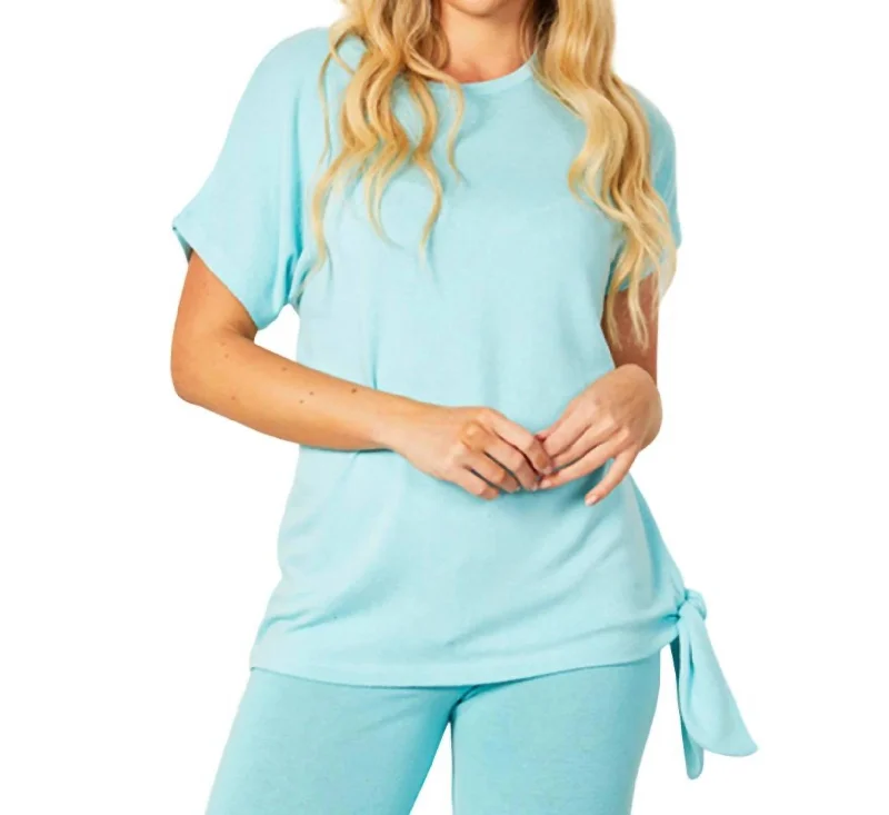 Short Sleeve Side Tie Detail Top In Aqua