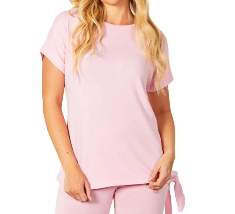 Short Sleeve Side Tie Detail Top In Blush