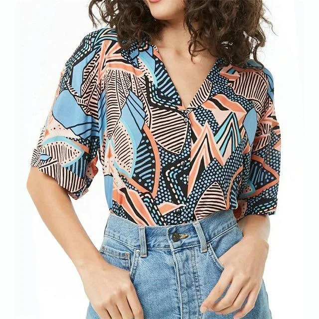 Women Blouse Short Sleeves Summer Blouse