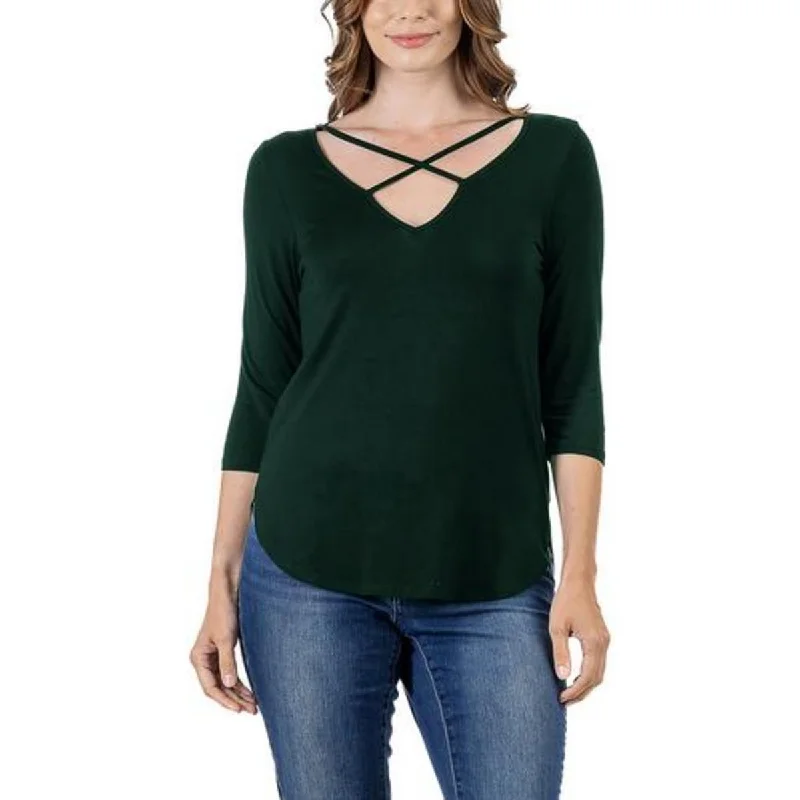 24seven Comfort Apparel Womens Plus V Neck Three Quarter Sleeve Pullover Top