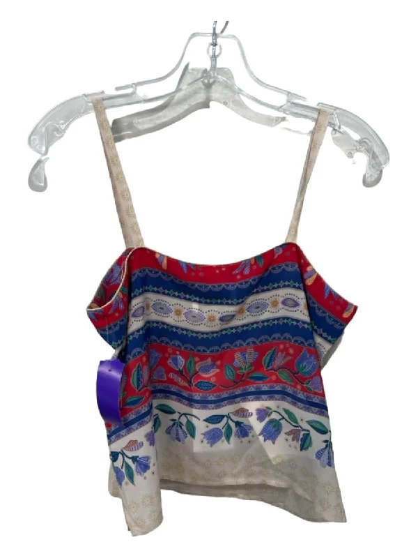 Antik Batik Size XS Beige Red Blue Silk Sleeveless Floral Paisley Crop Top