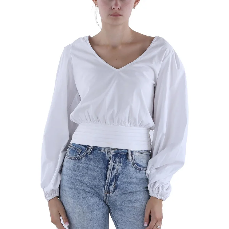 Womens V Neck Bishop Sleeve Blouse