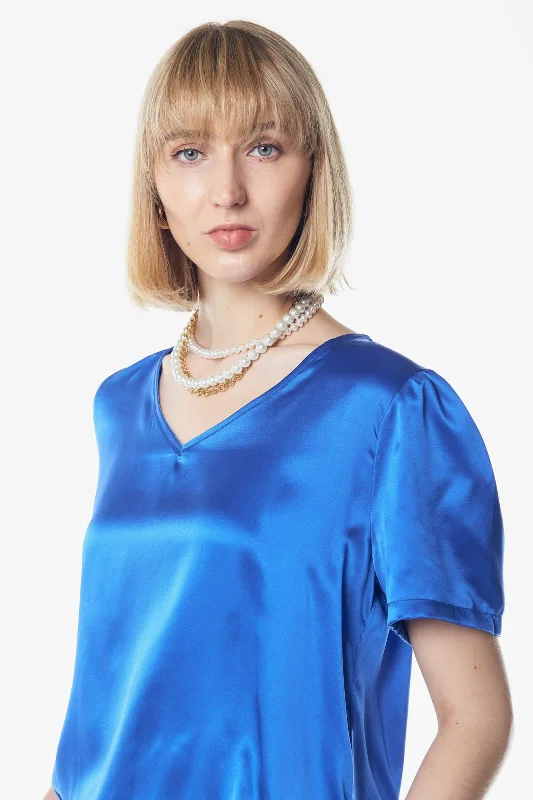 Shining V-Neck Blouse in Blue