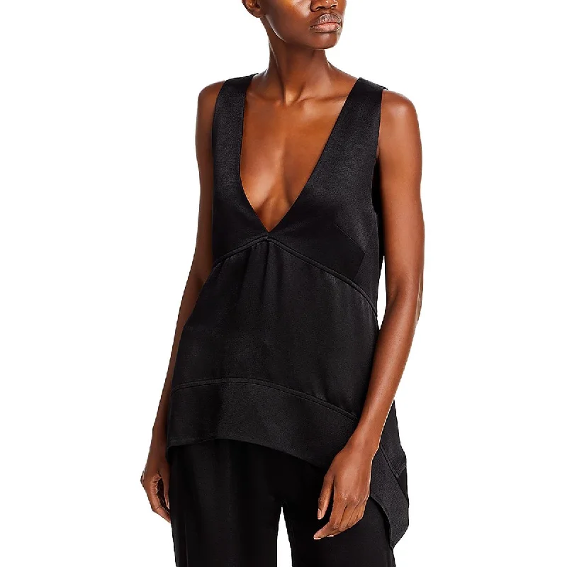 Womens Plunging V Neck Sleeveless Blouse