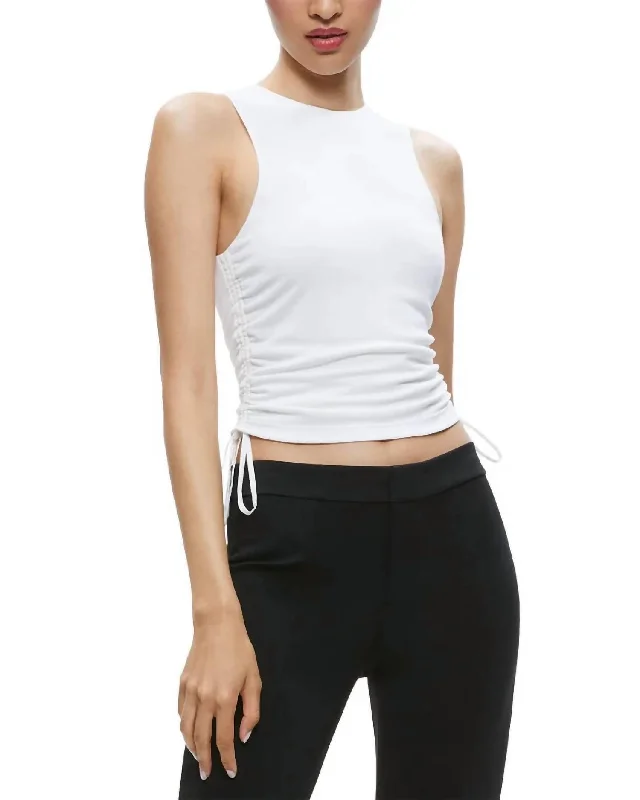 Chrissy Crewneck Ruched Crop Top In Off White