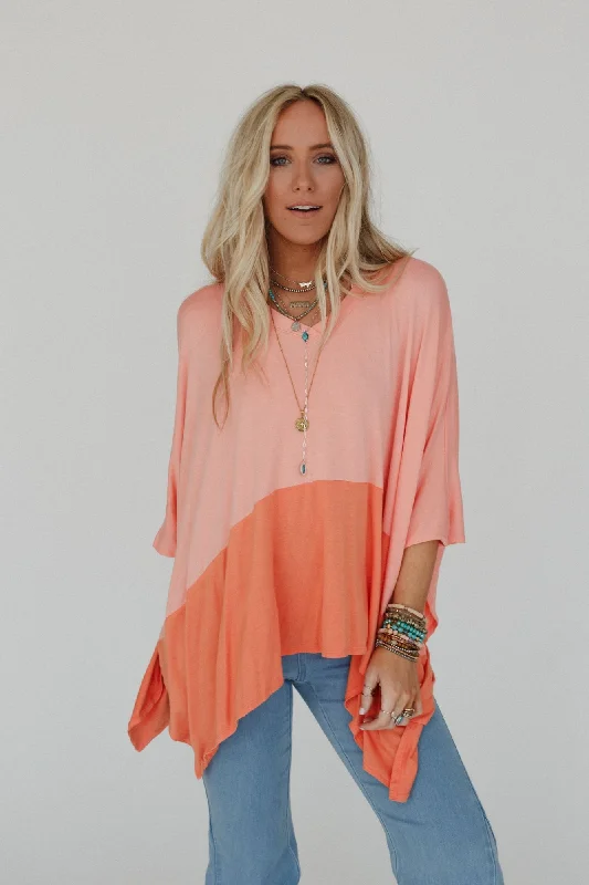 The Nest Coffee Sunsets V Neck Top - Dark Peach Tangerine