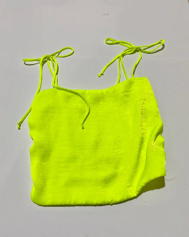 "KC" Bucket List Highlighter Yellow Crop Top Size:SM