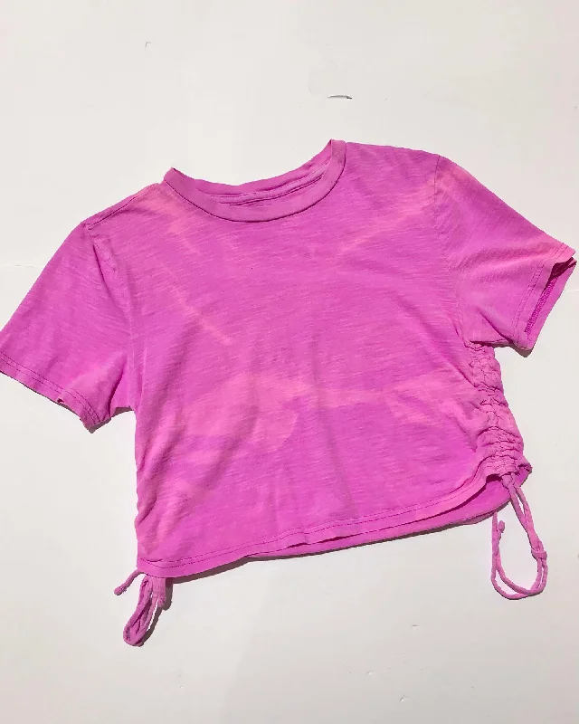 "KC"Pink Tie Dye Ruched Side Crop Tee Size: XS