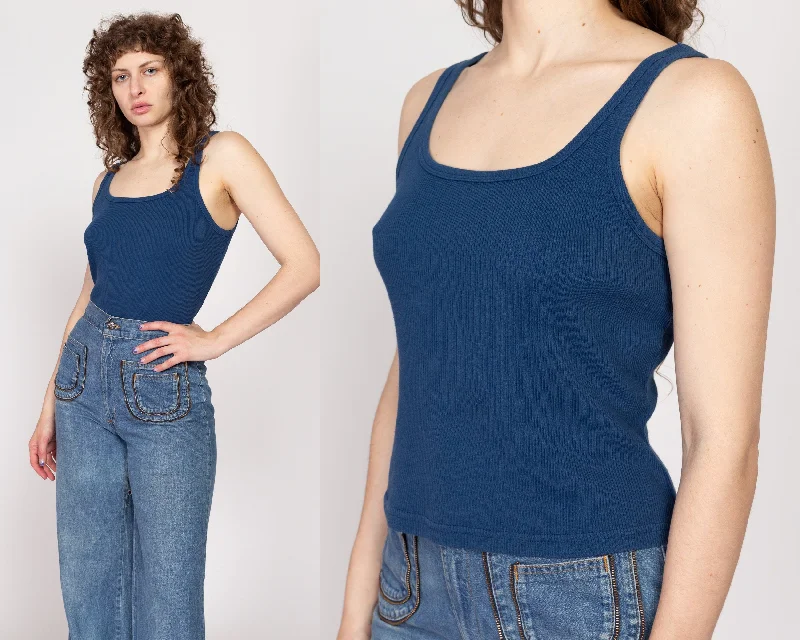 Large 90s Slate Blue Cropped Tank Top