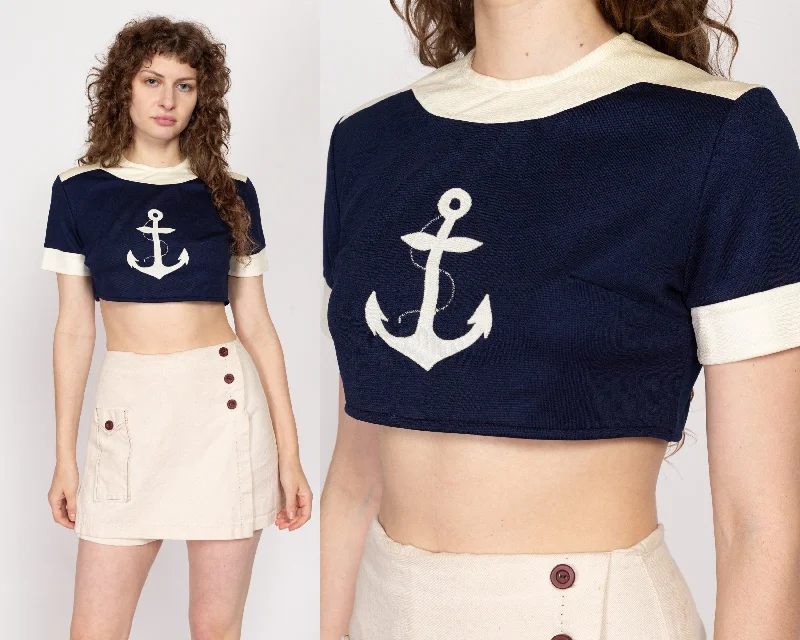 Med-Lrg 70s Nautical Anchor Applique Crop Top