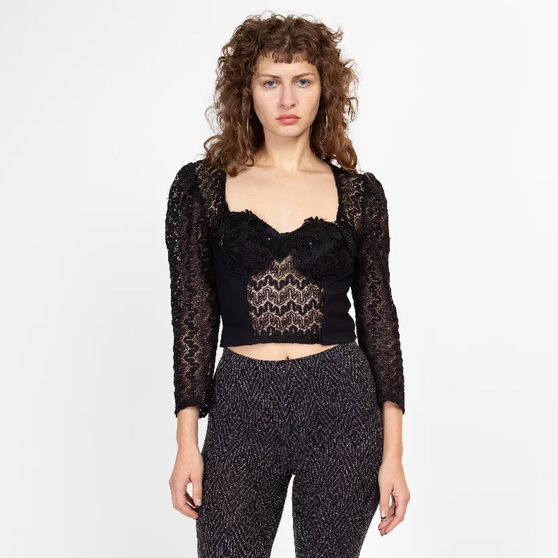 Med-Lrg 80s Madonna Gothic Black Lace Crop Top