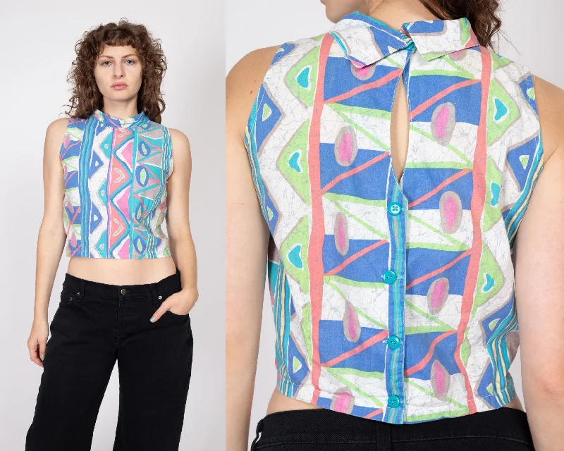 Medium 80s Batik Geometric Print Cropped Tank