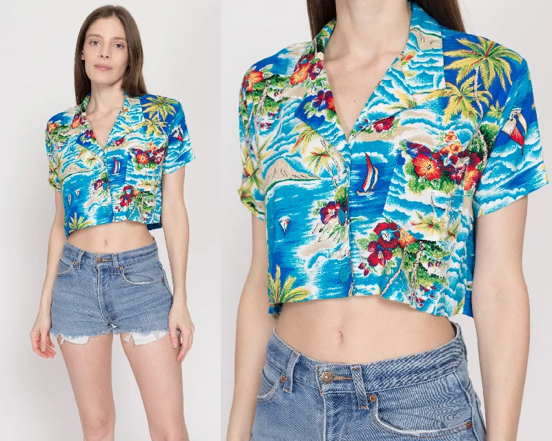 Medium 80s Hawaiian Aloha Print Crop Top