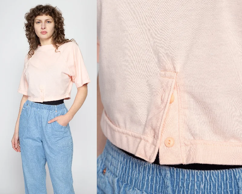 Medium 80s Peach Button Hem Crop Top