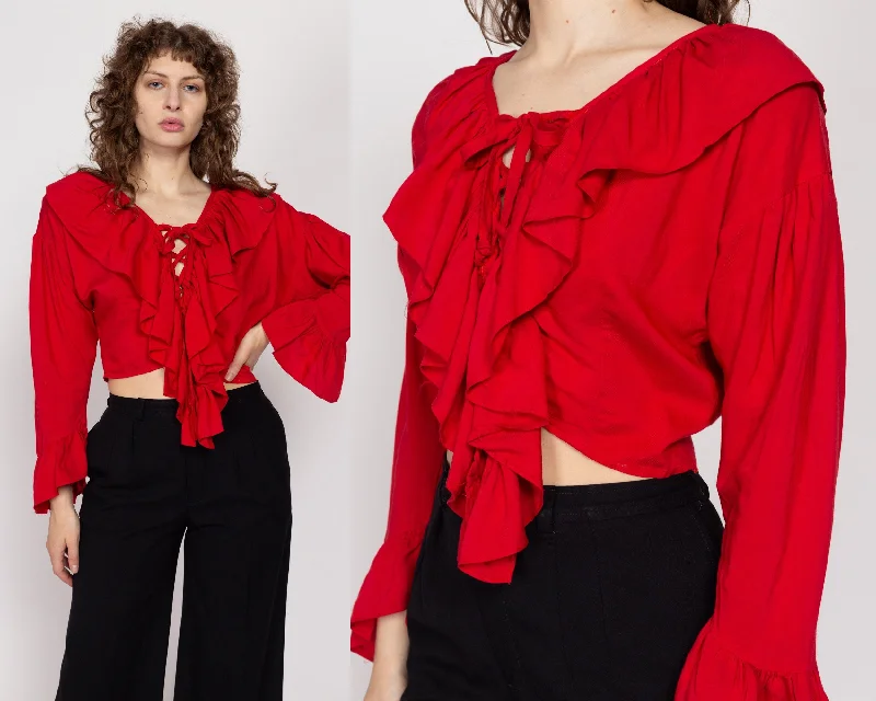 Medium 80s Red Ruffled Cropped Blouse