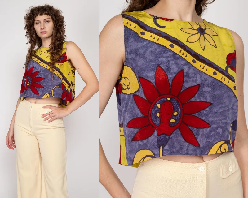 Medium 90s Silk Batik Floral Cropped Tank