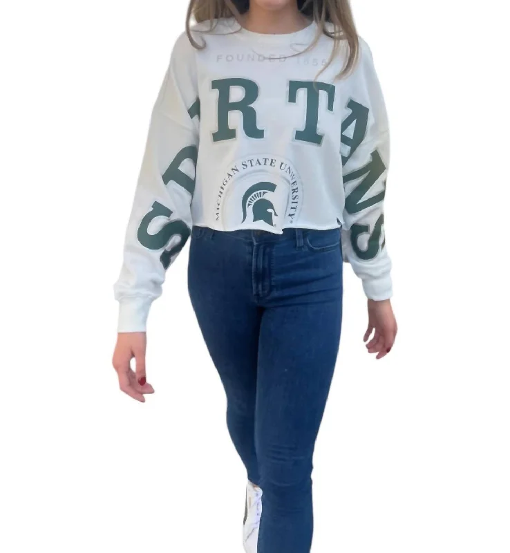 Michigan State Cropped Long Sleeve Tee In White