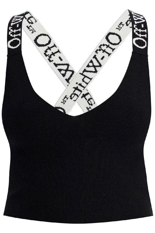 Off- Women's Knitted Crop Top With Branded Straps