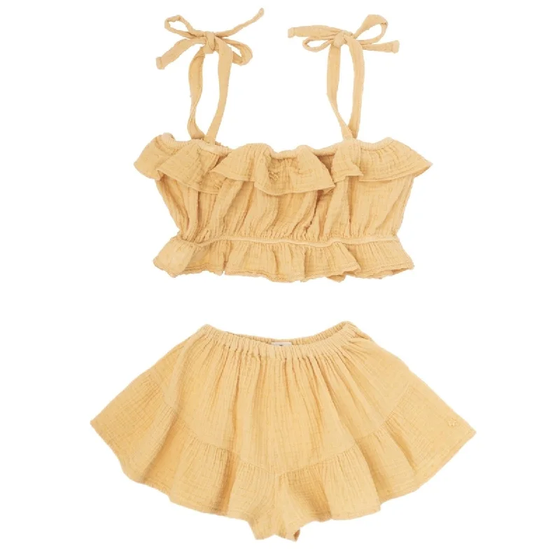 RUFFLE CROPPED TOP AND SHORTS SET