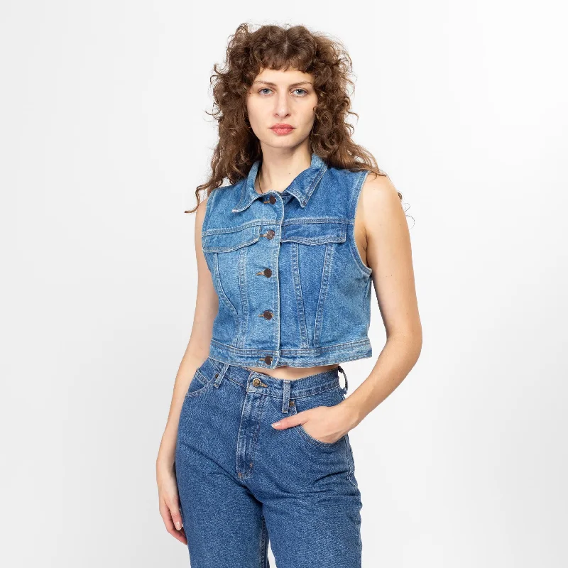 Small 90s Faded Denim Crop Top Vest