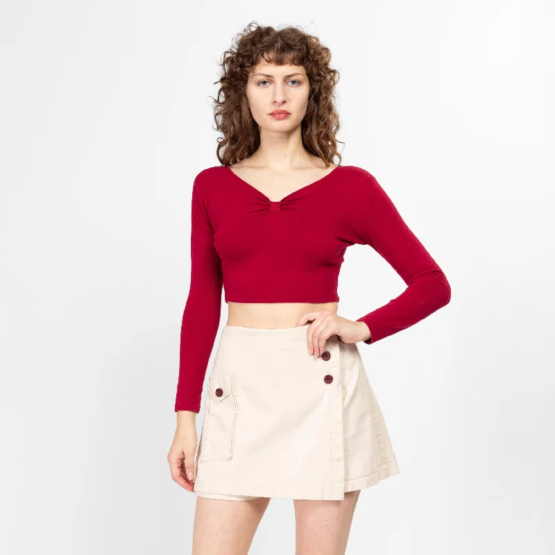 Small 90s Wine Red Fitted Crop Top