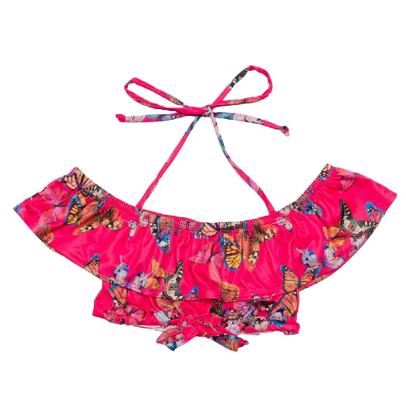 FLY AWAY BUTTERFLY RUFFLE CROP TOP