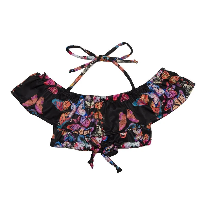 FLY AWAY BUTTERFLY RUFFLE CROP TOP