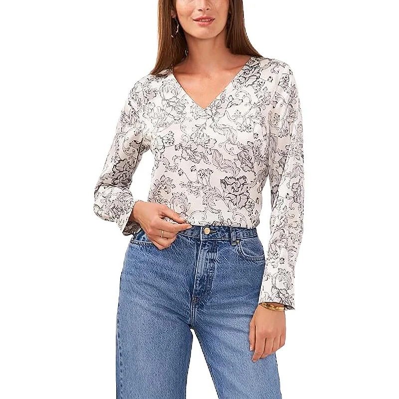 Vince Camuto Womens Printed V-Neck Blouse