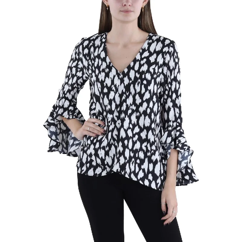 Vince Camuto Womens Printed V-Neck Blouse