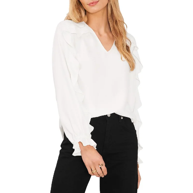 Vince Camuto Womens Ruffles V Neck Blouse