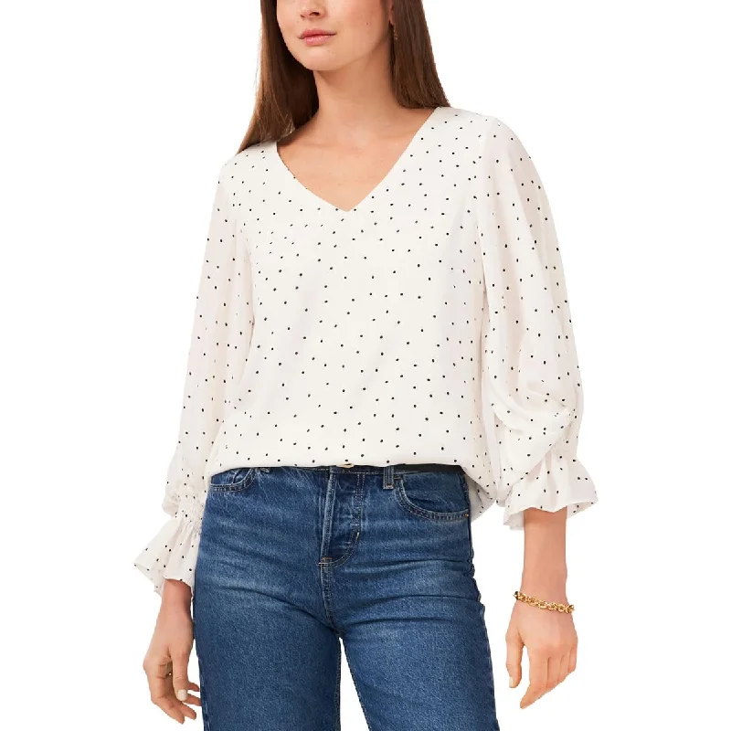 Vince Camuto Womens V-Neck Polka Dot Blouse