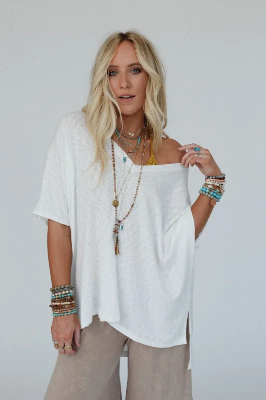 The Nest Warm Nights V Neck Top - Ivory