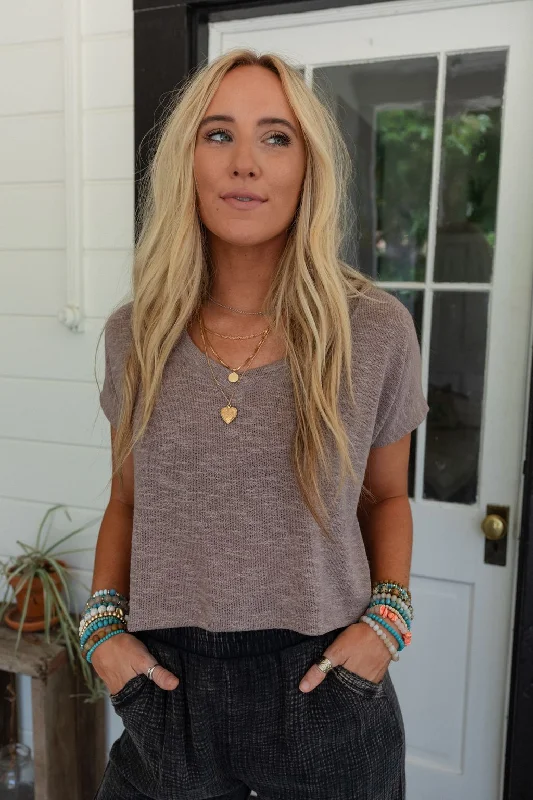 Wild Moon V Neck Top - Mocha