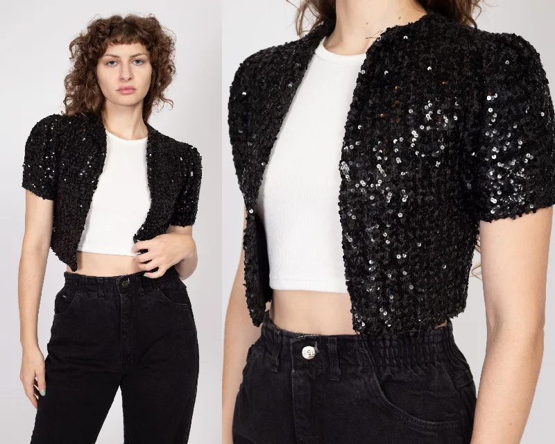 XS 1950s Black Sequin Cropped Bolero