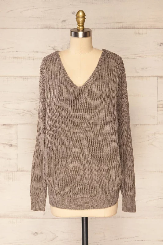 Patras Taupe | V-Neck Knitted Sweater