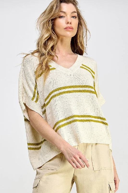 Avocado Textured Stripe V-Neck Sweater Top