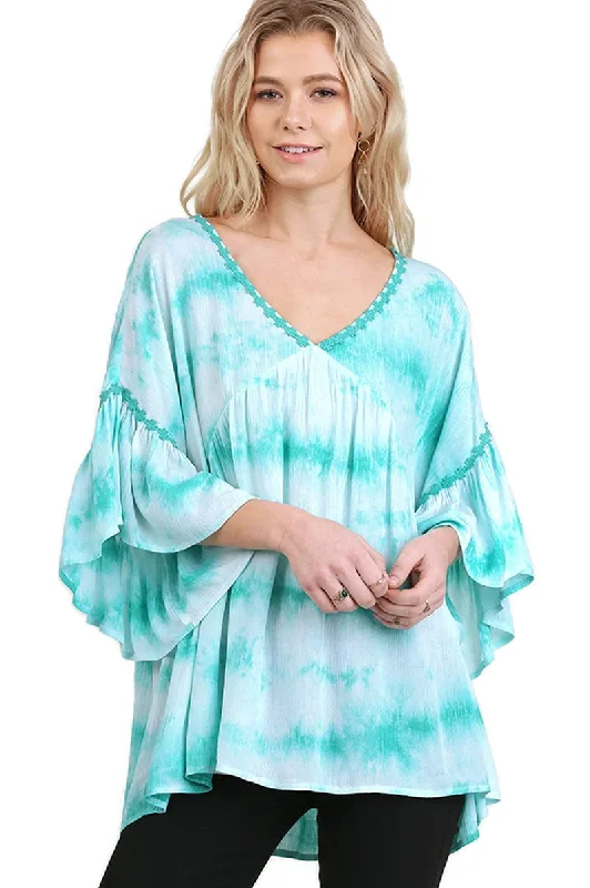 V-Neck Tie Dye Top, Mint