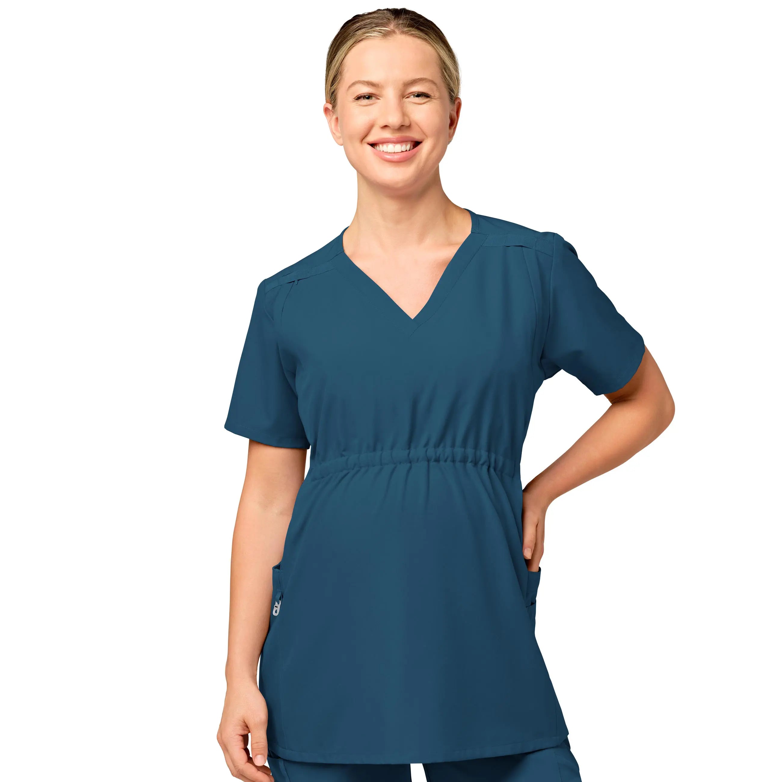 Wink Maternity V-Neck Scrub Top - Caribbean Blue