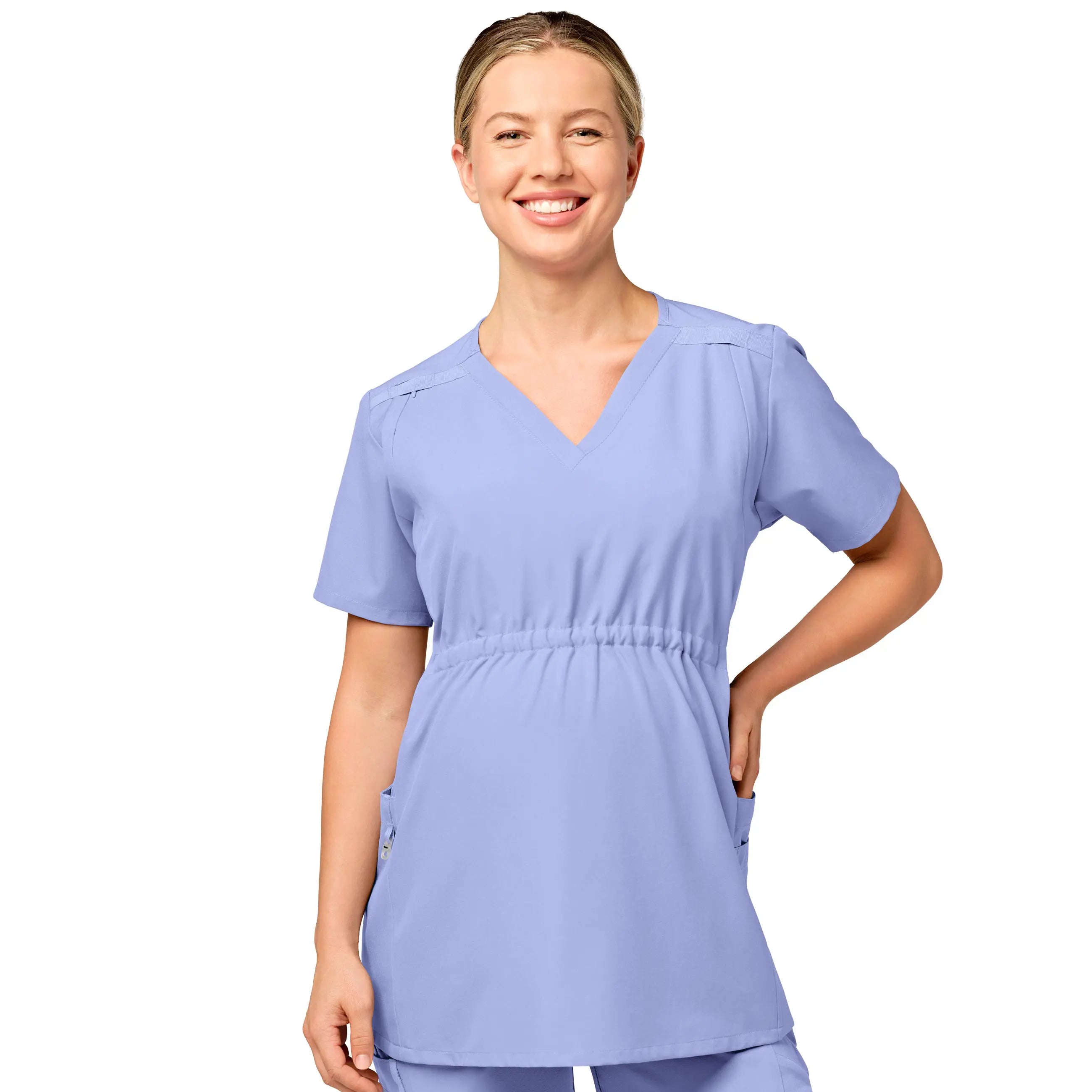 Wink Maternity V-Neck Scrub Top - Ceil Blue